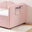 Lit de jour simple, lit de jour rembourré en vichy équipé d'un cadre de lit gigogne escamotable et d'une poche de rangement latérale, canapé-lit multifonctionnel en bois massif pour chambre d'enfant et chambre d'amis - Rose-127343721-127343719