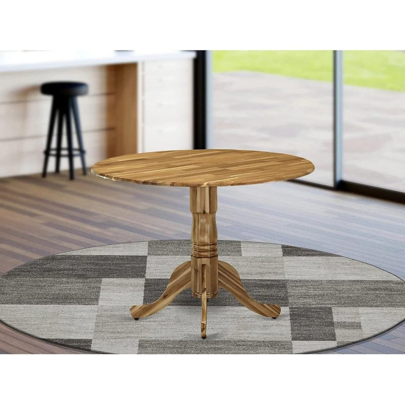 Philipston Modern Dining Table - a Round Kitchen Table Top with Dropleaf & Pedestal Base, 42x42 Inch, Natural Oil, Natural