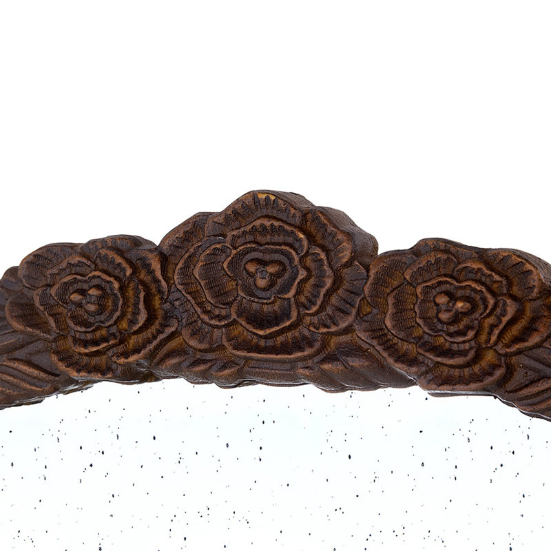 30"X30" Round Hand Carved Rose Mirror Frame, Wall Mirror For Live Space, Bathroom, Entryway Wall Décor, Brown