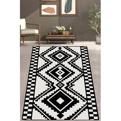 Tapis noir / blanc en polyester tissé à la machine Krausgrill