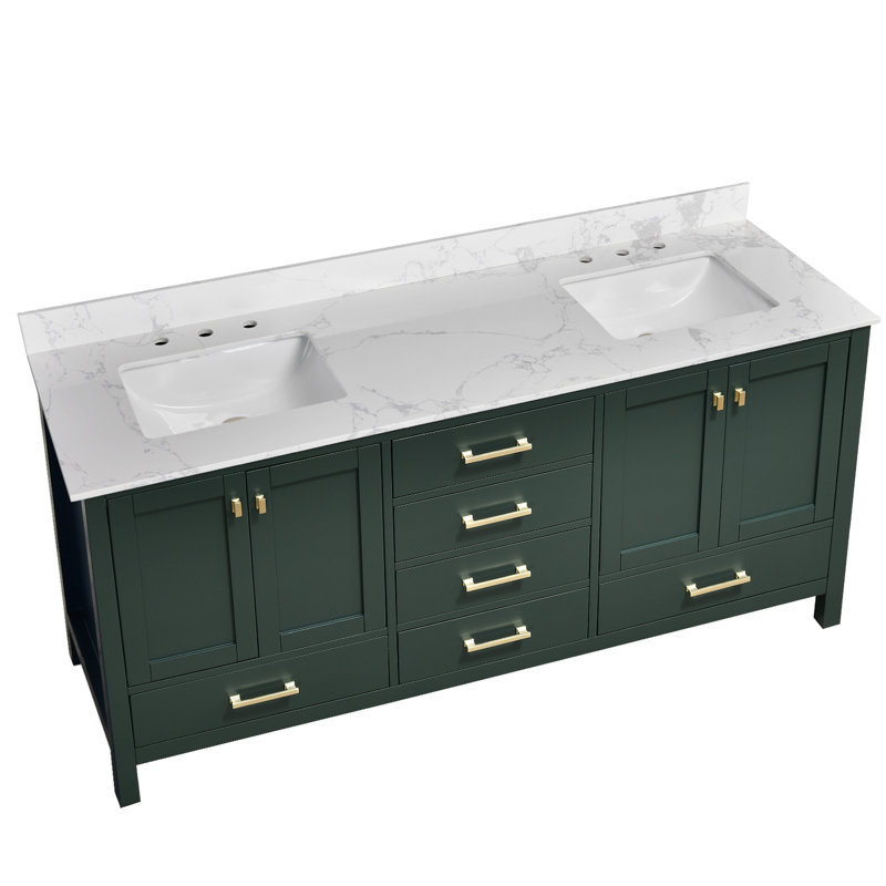 72 Inch Bathroom Vanity With Double Sinks, Green, Gold