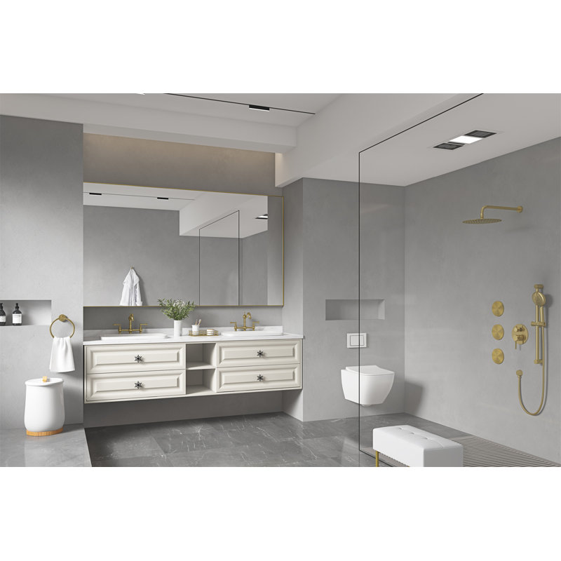 Miroir de salle de bain 84 x 48 po avec cadre en aluminium (miroir inclus seulement), 48 po x 84 po, Or brossé