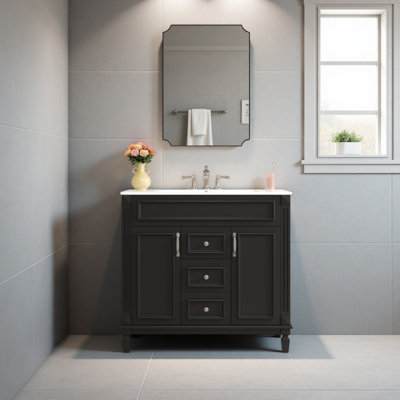 Meuble-lavabo de 91 cm (36 po) sans lavabo, meuble seulement, meuble de rangement de salle de bain avec 2 portes à fermeture en douceur