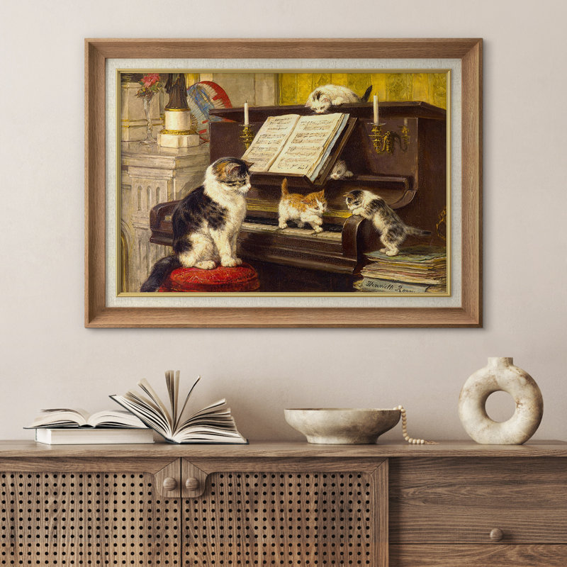 Art rétro de chats jouant du piano, images de salon, impression sur toile encadrée sur toile., H 26 po x l 36 po
