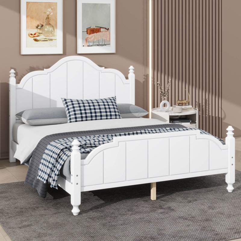 Cadre de lit grand avec tête de lit, cadre de lit en bois antique, Blanc