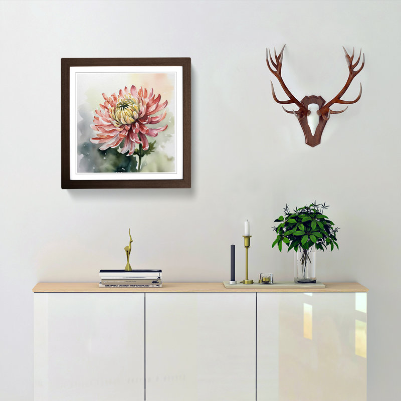 Chrysanthemum Watercolour - Framed Print, Walnut