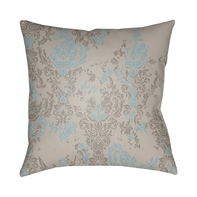 Damask Throw Pillow, 18" H x 18" W x 4" D, Taupe/Light Blue