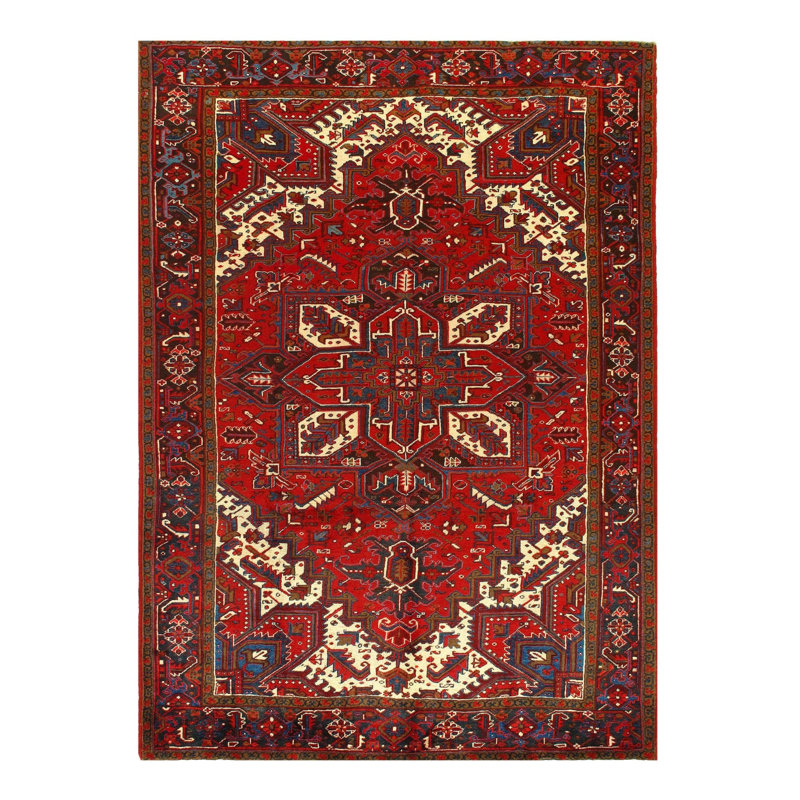 Tapis oriental rouge en laine / coton fait à la main 6 pi 11 po x 10 pi 3 po Oriental