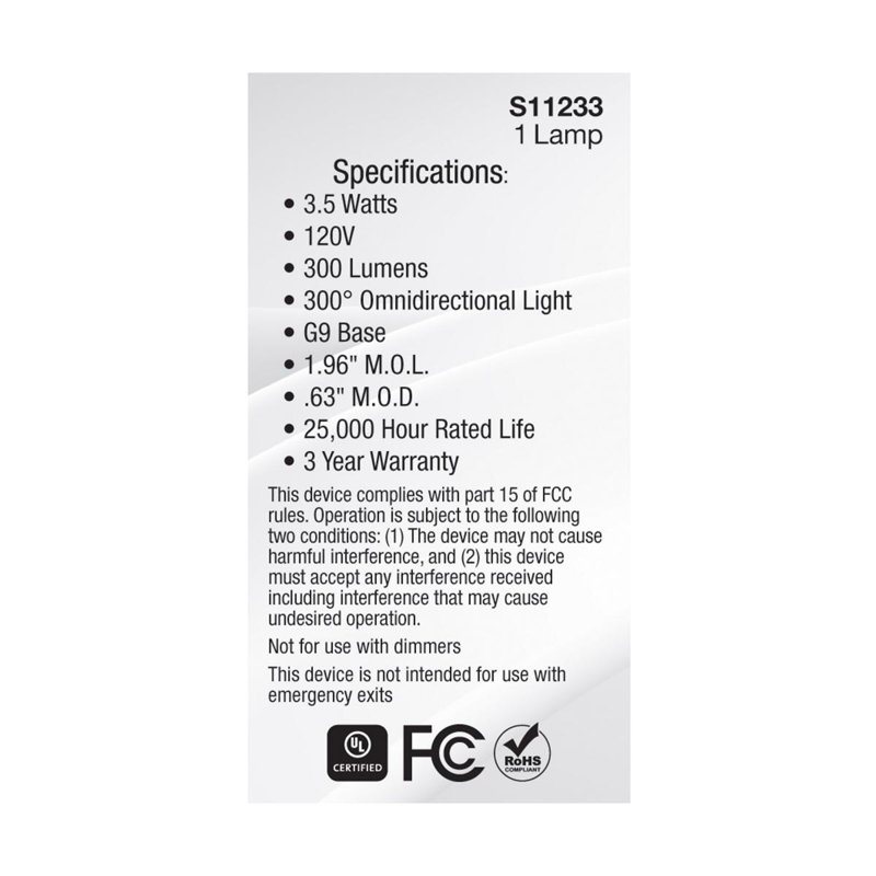3.5 Watt White LED Bulb, 4000K