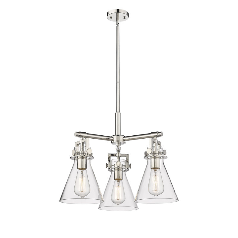 Luminaire suspendu sur tige 3 lumières Slatington, Transparent, Nickel poli