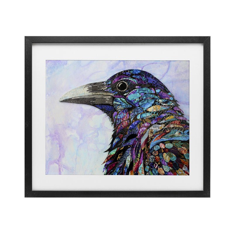 «Stay Curious Crow», reproduction sous verre, conception de Lisa Morales, H 13 po x l 16 po, Cadre noir minuit