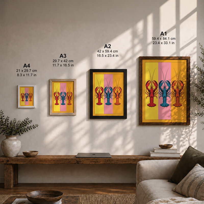 Lobster Trio Pop Art - Framed Print, A1 - 84.1 x 59.4 cm, White