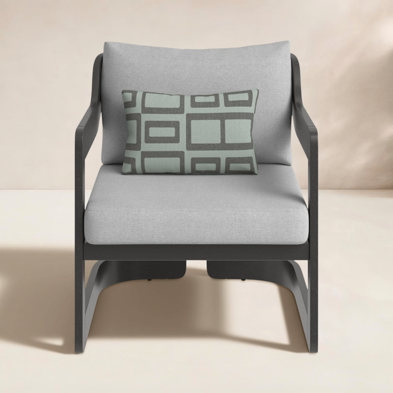 Chaise longue d'extérieur en bois massif avec coussins Dutton, Coussin gris / cadre gris, Oléfine