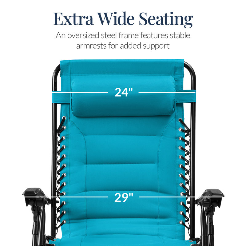  Oversized Padded Zero Gravity Chair, Folding Outdoor Patio Recliner W/ Side Tray - Aqua Blue, Aqua Blue