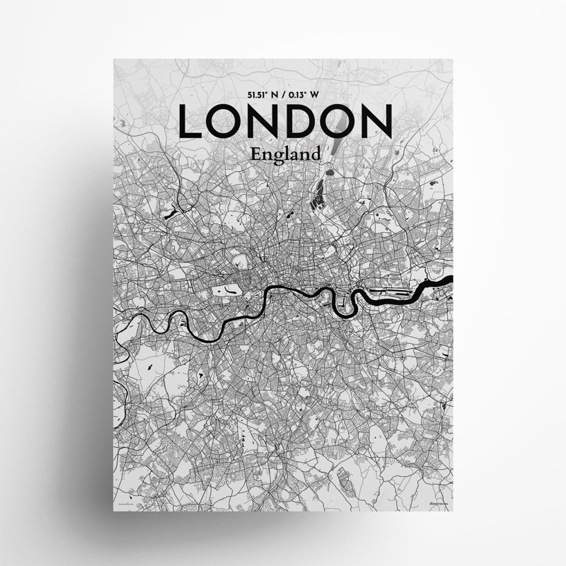 London City Map In Ink - No Frame Print, 24cm H x 18cm W x 0.05cm D