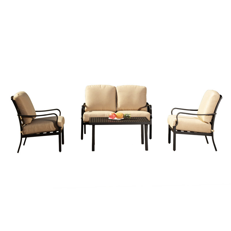 Outdoor 4 Pcs Patio Conversation Set, Beige