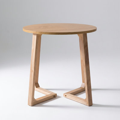Modern Round End Table with V-Shaped Legs, Solid Wood Side Table
