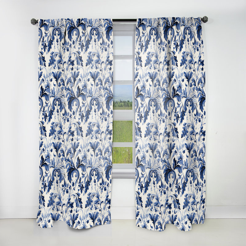 Motif victorien damas bleu cobalt Regal - rideau damassé - obscurcissant velours - 1 panneau, L 52 po x L 90 po