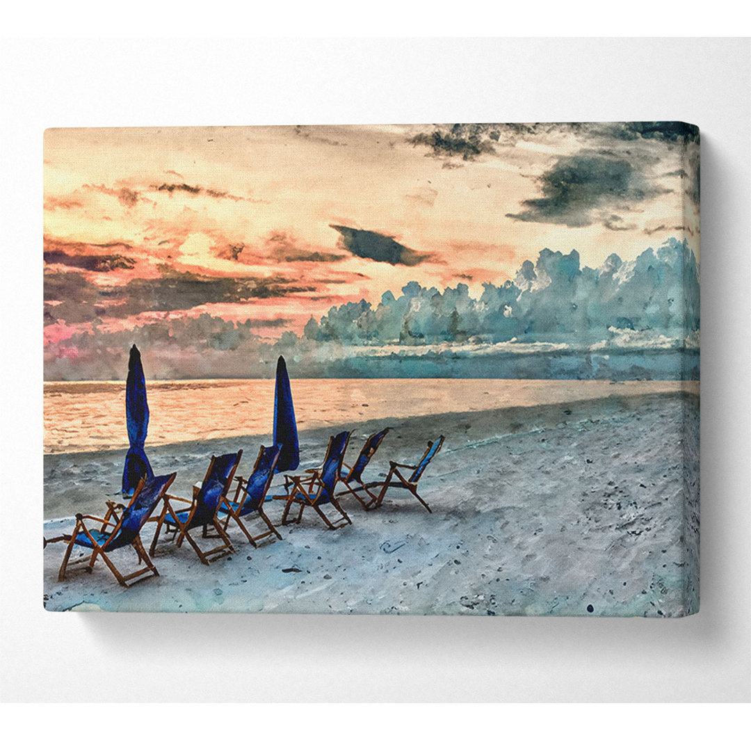 Meeresstrand bei Sonnenuntergang Leinwand Aquarell