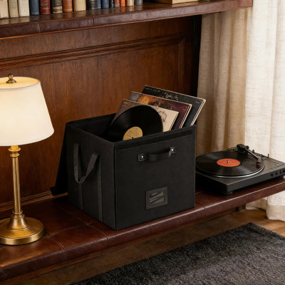 Ensemble de 3 boîtes de rangement pour disques vinyles, étuis empilables en tissu non tissé avec couvercle et poignées, organisateur de disques pour votre précieuse collection, noir