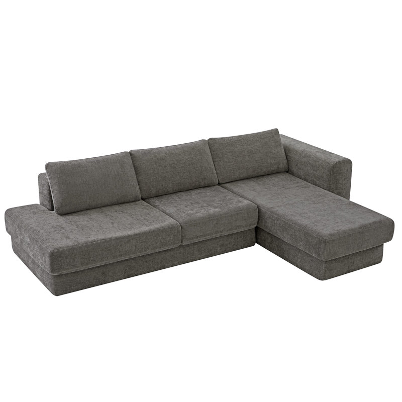Canapé d'angle modulaire en L avec coussins double couche, Gris foncé