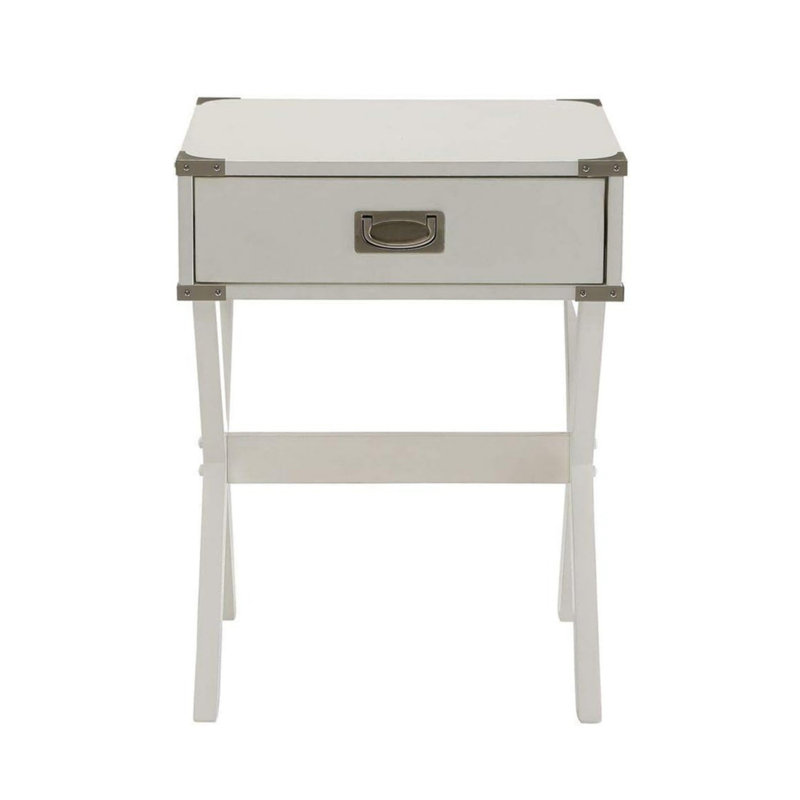 Table d'appoint avec coins en métal, Blanc