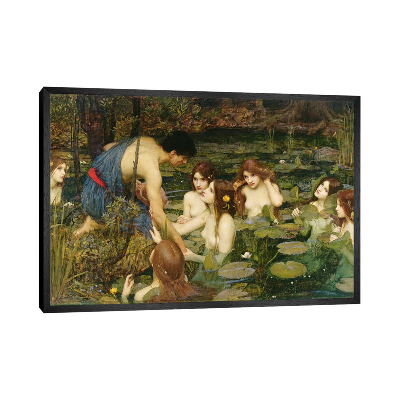 Hylas And The Nymphs, 1896 by John William Waterhouse - Painting on Canvas, 101.6cm H x 152.4cm W x 3.81cm D, Black Framed