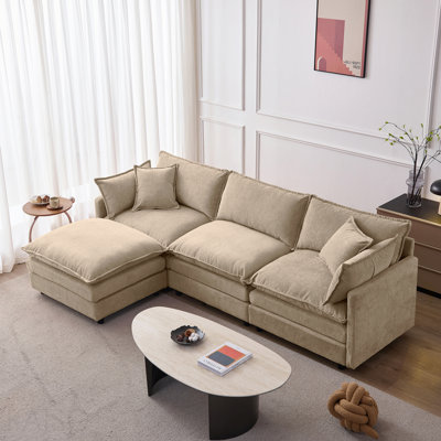 Canapé modulaire 105 po, canapé 3 places avec repose-pieds en tissu de chenille doux