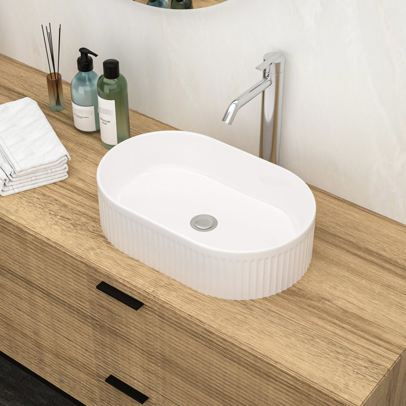 Lavabo de salle de bain ovale en céramique 19,22X12,04 pouces - Blanc, moderne, teinté, design moderne et impressionnant