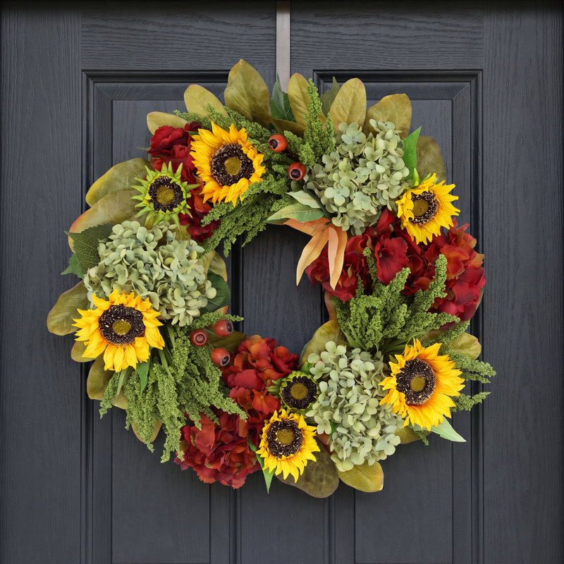 26" Sunflower and Hydrangea Fall Wreath