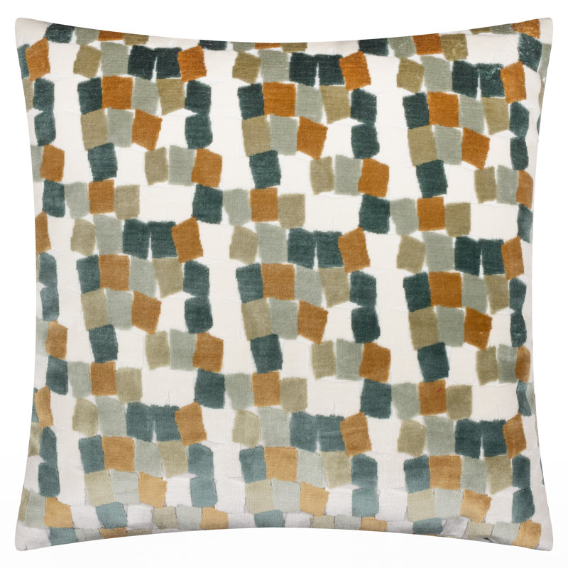 Metro Blocks Abstract Square Cushion, Feather, Green/Orange