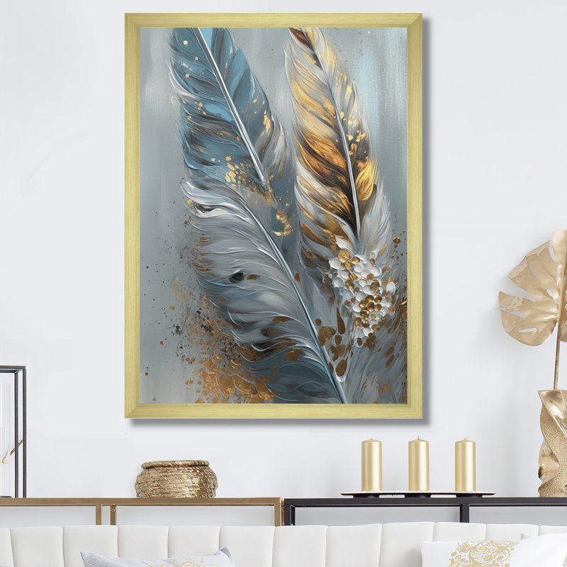 «Gwyndolin Gold Feather Wanderlust I - Glam Feather», reproduction d'art sur toile encadrée, H 20 po x l 12 po x P 1 po