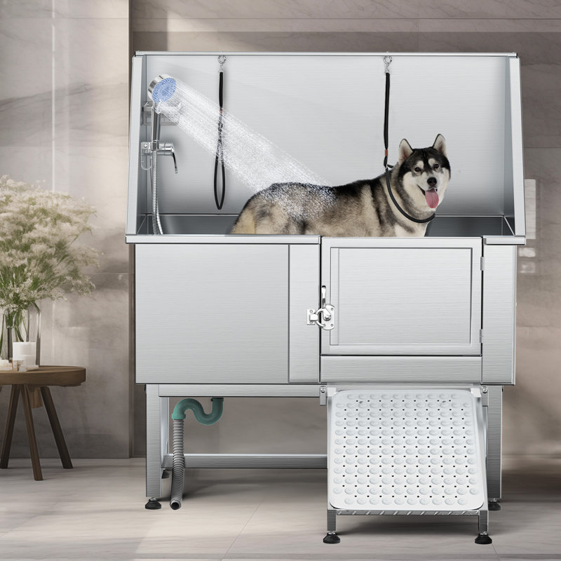 Baignoire de toilettage pour chien 50 po en acier inoxydable avec rampe