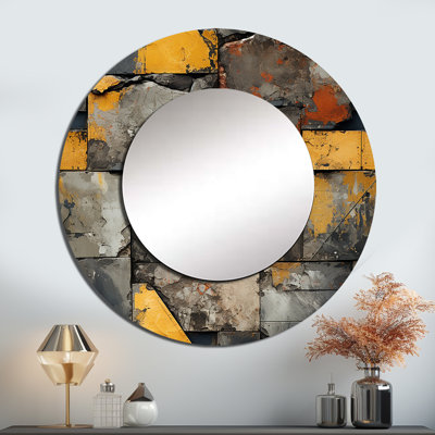 «Selika Industrial», illusion murale en béton - miroir mural décoratif en brique, grand miroir gris, impression d'art en métal