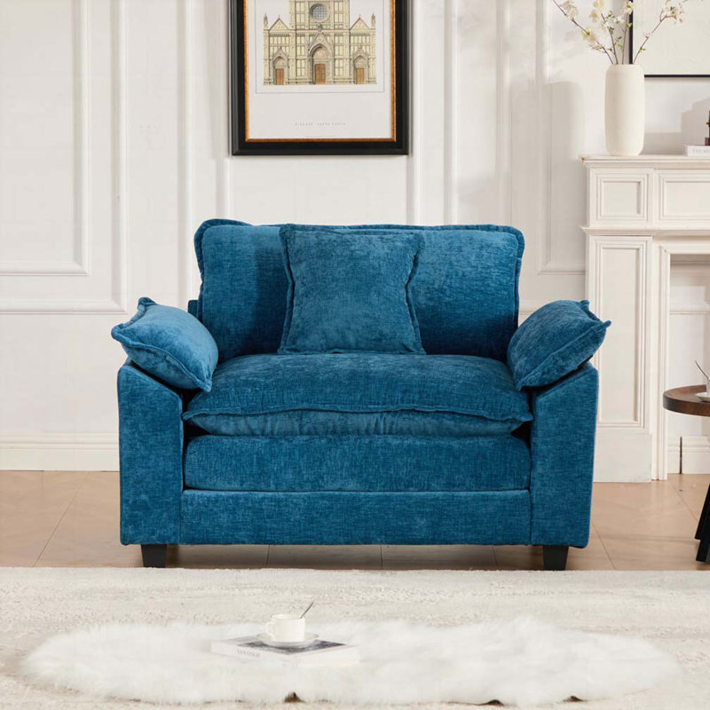 Fauteuil chenille en tissu, coussin d'assise rembourré à double couche, Bleu