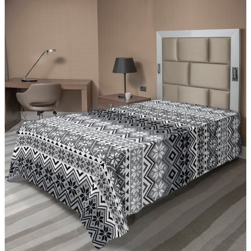 Ambesonne Nature Top Flat Sheet Glisten Fish Sunlight, Twin Flat Sheet, Gray White Black Geometric