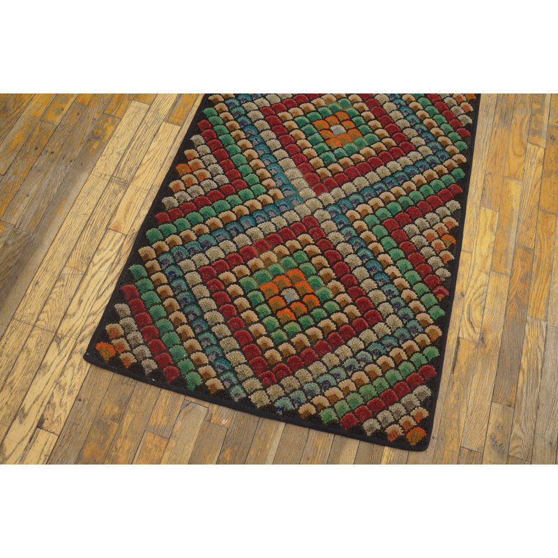 Antique Geometric Diamon Pattern Jewel Tone Color American Hooked Rug