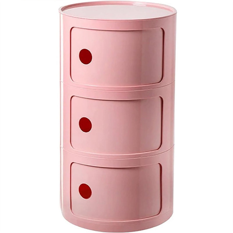 Modern Stackable Round Nightstand with Storage – 3-Tier Side Table Cabinet with Drawers, Pink