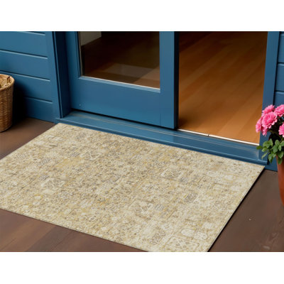 Tapis d'intérieur lavable floral beige 3 'x 5'