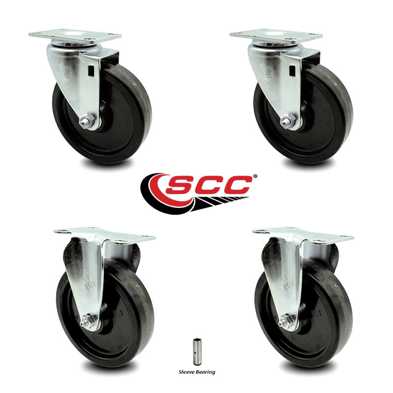 4 Piece Phenolic Top Plate Caster Set with 2 Rigids