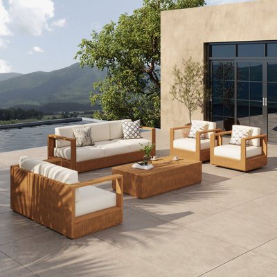 5-Piece Solid Teak Wood Outdoor Patio Conversation Set