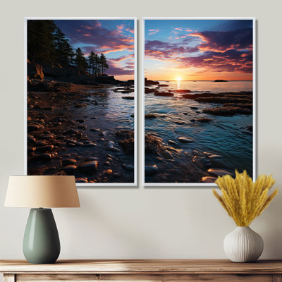 Coucher de soleil au parc national Acadia USA - Grande décoration murale 2 panneaux États-Unis
