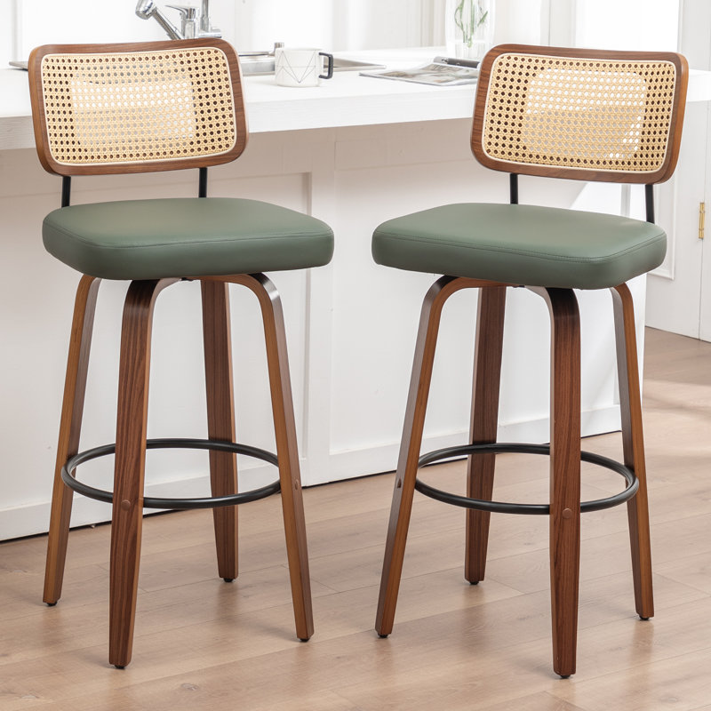 Tabourets de bar pivotants à dossier en canne avec siège en similicuir, Tabouret de bar (siège d'une hauteur de 30,7 po)