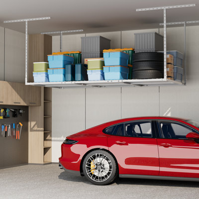 3 x 6FT Overhead Garage Storage Rack, Adjustable Ceiling Storage Racks, Garage Shelving Heavy Duty Storage Organizer System,500lbs Weight Capacity (White)