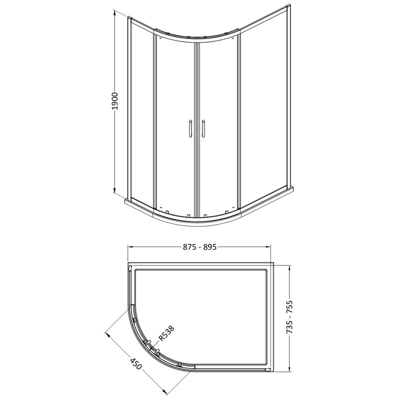 Rene 1900 x 900 x 760mm Quandrant Shower Enclosure
