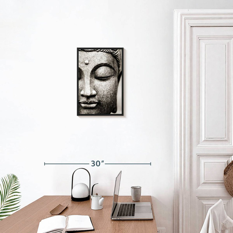 Visage de Bouddha méditant, 13 po x 19 po, Cadre flottant noir
