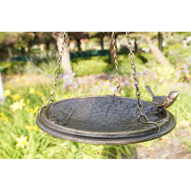 Bain d'oiseaux en mosaïque à suspendre en métal 12 po, laiton antique, Laiton antique