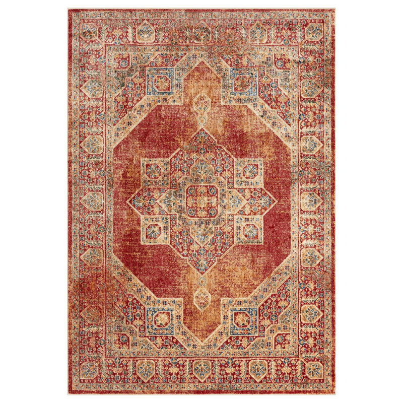 Tapis rouge Heriz Collection Southwestern Medallion, Rectangle 5 pi 3 po x 7 pi 7 po