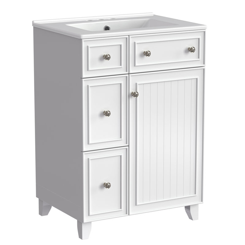 Meuble-lavabo autoportant 24 po 24 po, Blanc, Argent argent