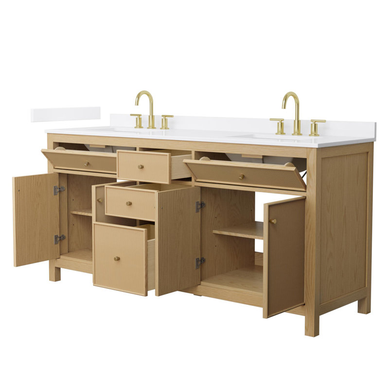 Pendry 72" Freestanding Double Bathroom Vanity with Cultured Marble Top, Brushed Gold